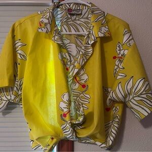 Hilo Hattie Tropical Yellow Floral Crop Top